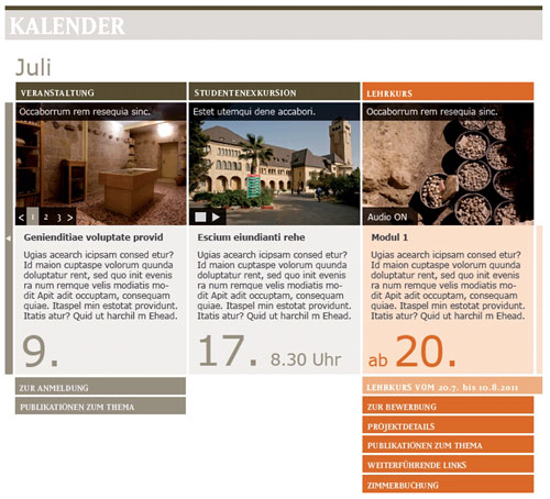 Kalender für Website- Relaunch des DEI, Projektgruppe M.A. Cross Media